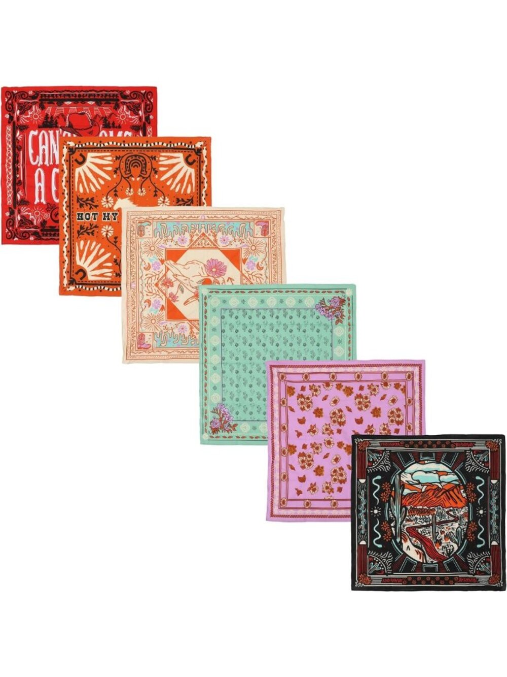 Lightweight Multicolored Bandana Set - 22"x22" (6-Pack, 12-Pack, 48-Pack) for